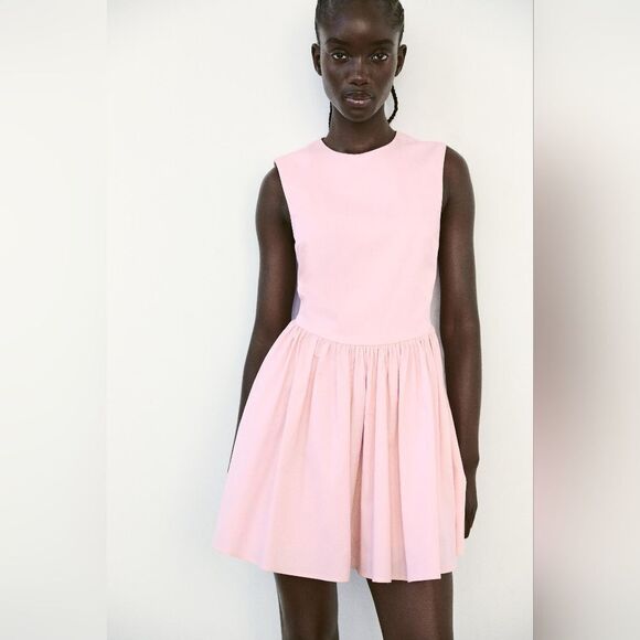 NWT ZARA SHORT gabardine corset voluminous pink dress - Picture 8 of 16